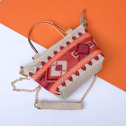 Handmade Boho Embroidered Tote Bag – Colorful Crossbody Purse with Chain Strap Noor Artisan