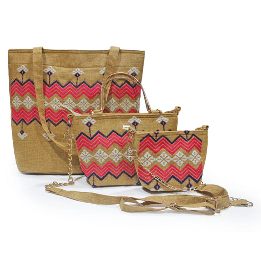 Set of 3 Stylish Handmade bags Bundle – Perfect for Women & College Girls Noorartisan