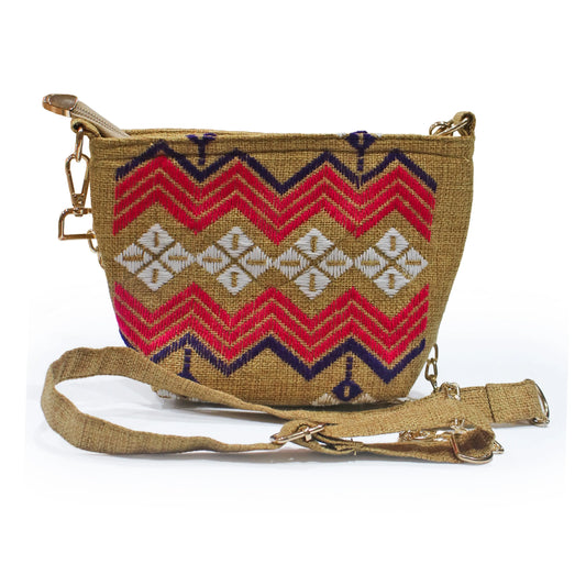 Handbag For Girls Boho Fabric Crossbody Purse With Zigzag Embroidery Small Shoulder Bag Colorful for Daily Use Noor Artisan