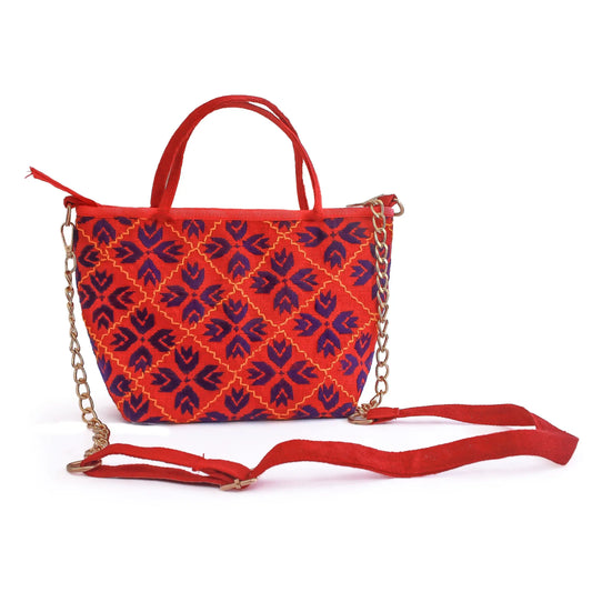 Red handmade bag With Chain Strap Boho Crossbody Purse Traditional Pattern Small Shoulder Bag Gift For Women Daily Use Noor Artisan